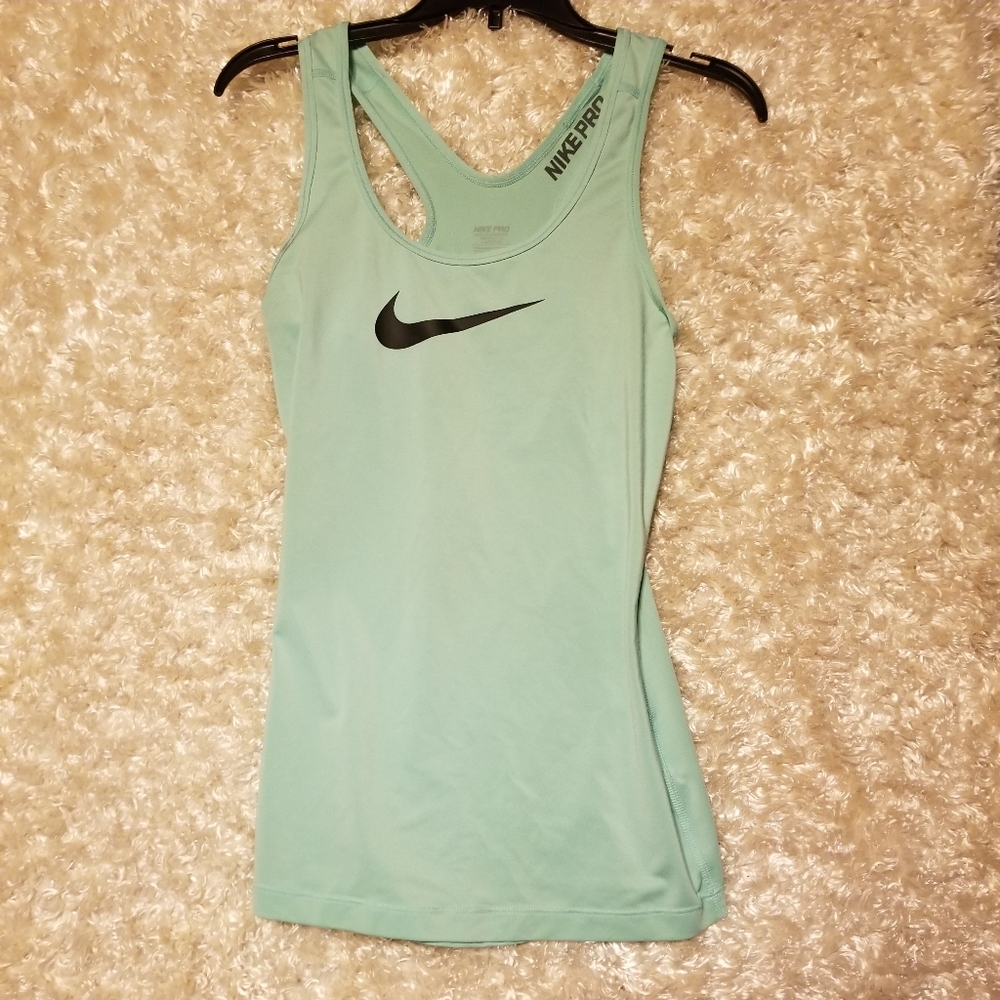 Nike Pro Dryfit Racerback Tank Mint Green Black Swoosh Sz XS